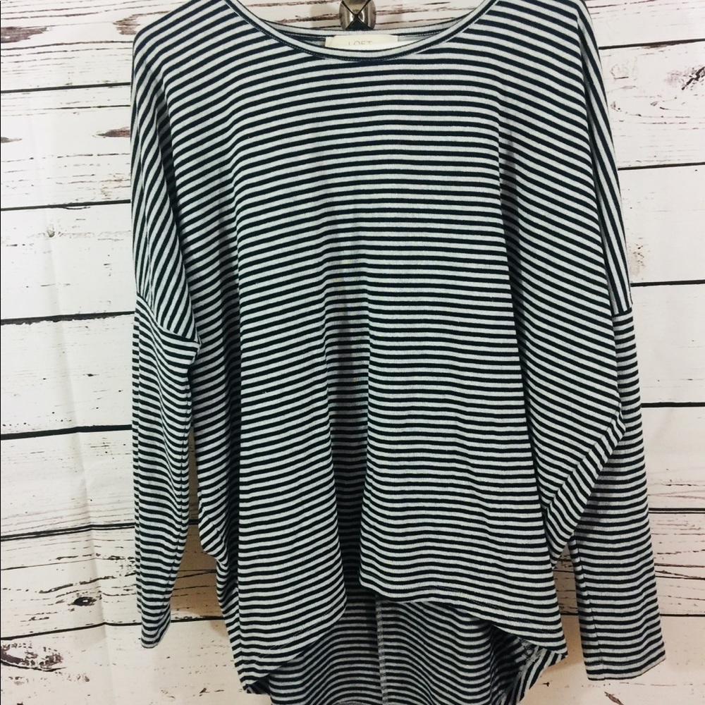 Loft striped high/low long sleeve sweater